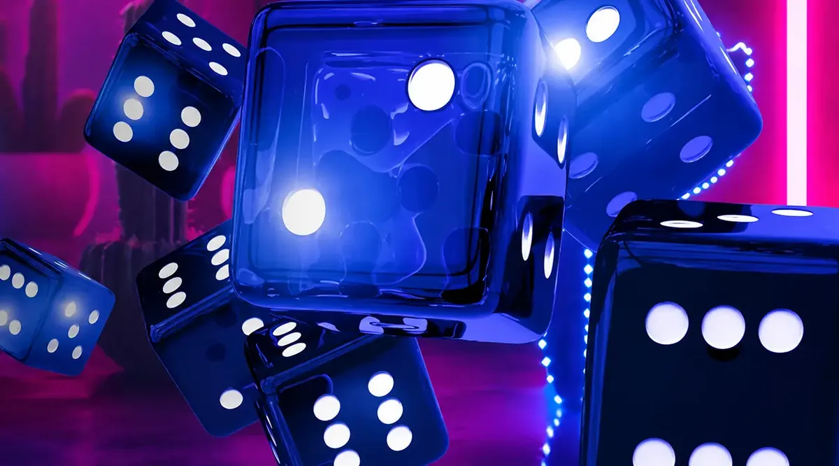 DiscoWin bonus tweede storting – blauwe neon dobbelstenen